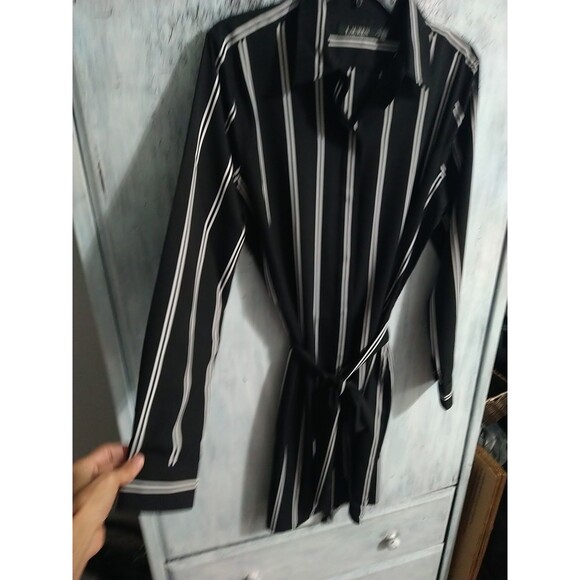 Lauren Ralph Lauren Striped Long Sleeve Collared Button Up Dress 10 Black... - Picture 5 of 9
